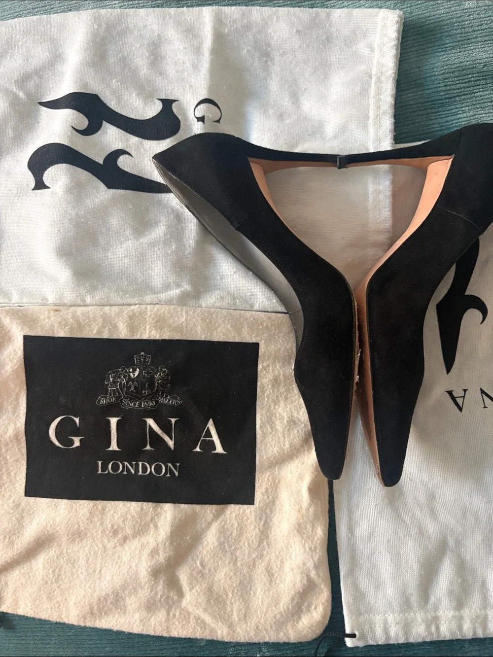 Gina London Black Suede Pointed-Toe Pumps with Slim Heel
